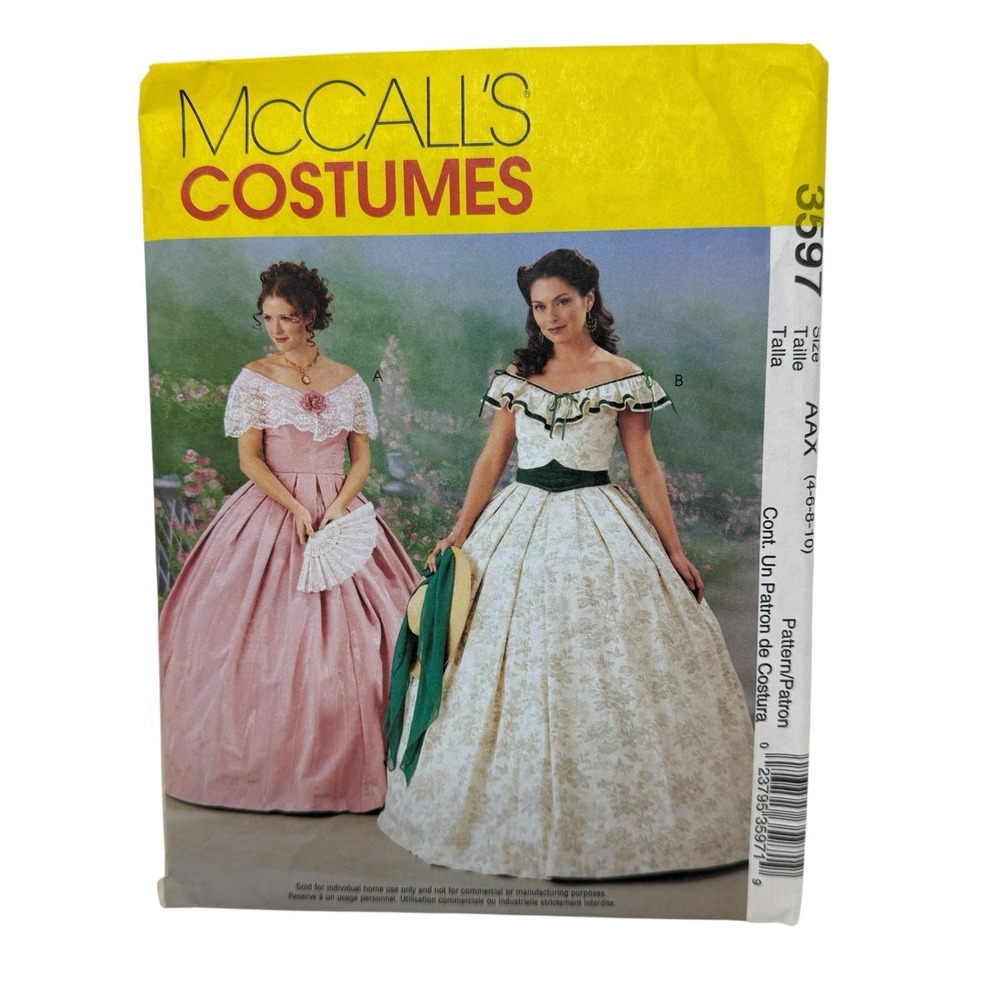 McCall's Costumes 3597 Misses' Southern Belle‎ Dresses Sizes 4,6,8,10 Uncut
